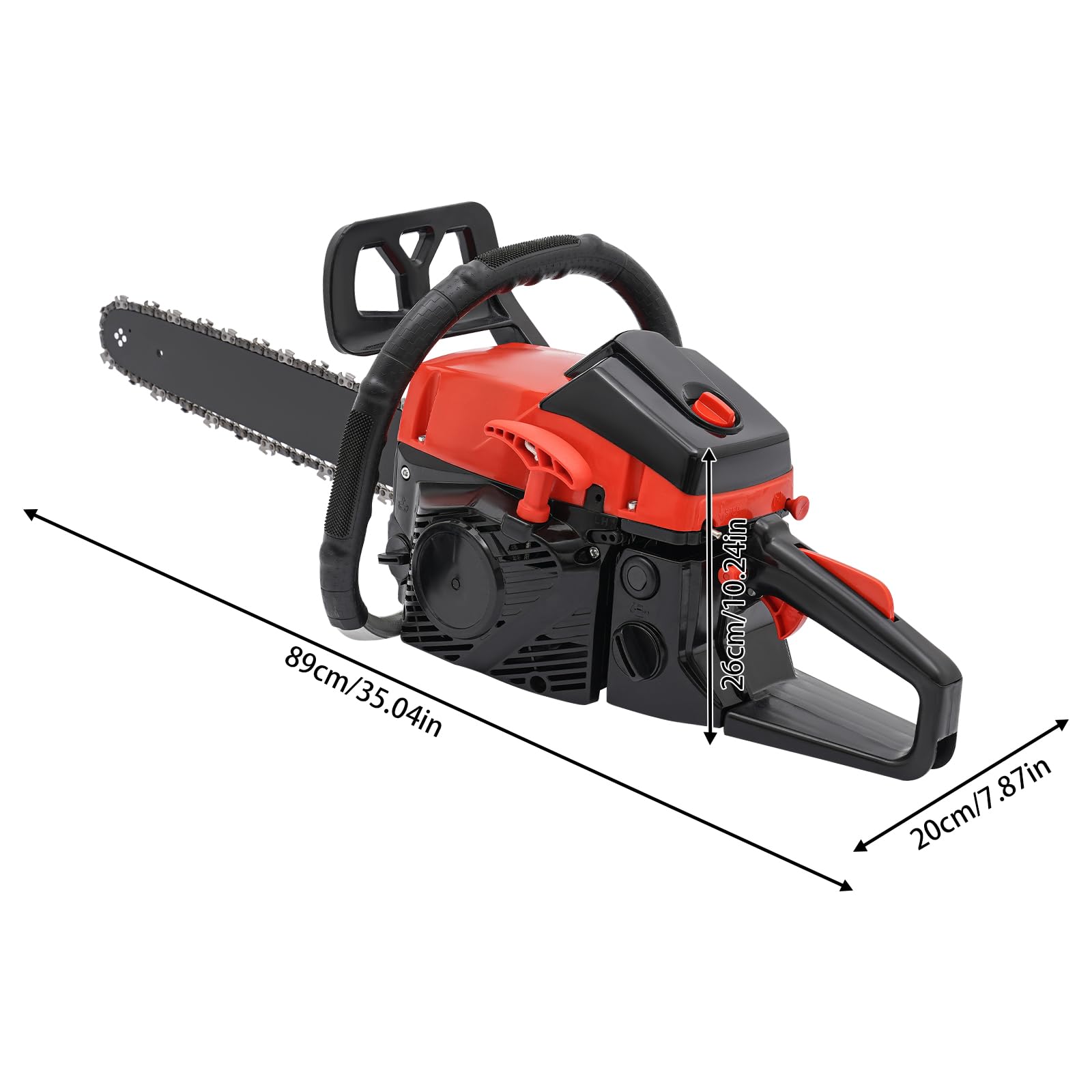 Motosierra de gasolina de 58 cc de 2 tiempos, motosierra de 18 pulgadas (48 cm) con motor de 2,2 kW y lubricación automática, incluye guantes y accesorios para madera, jardín y bosque