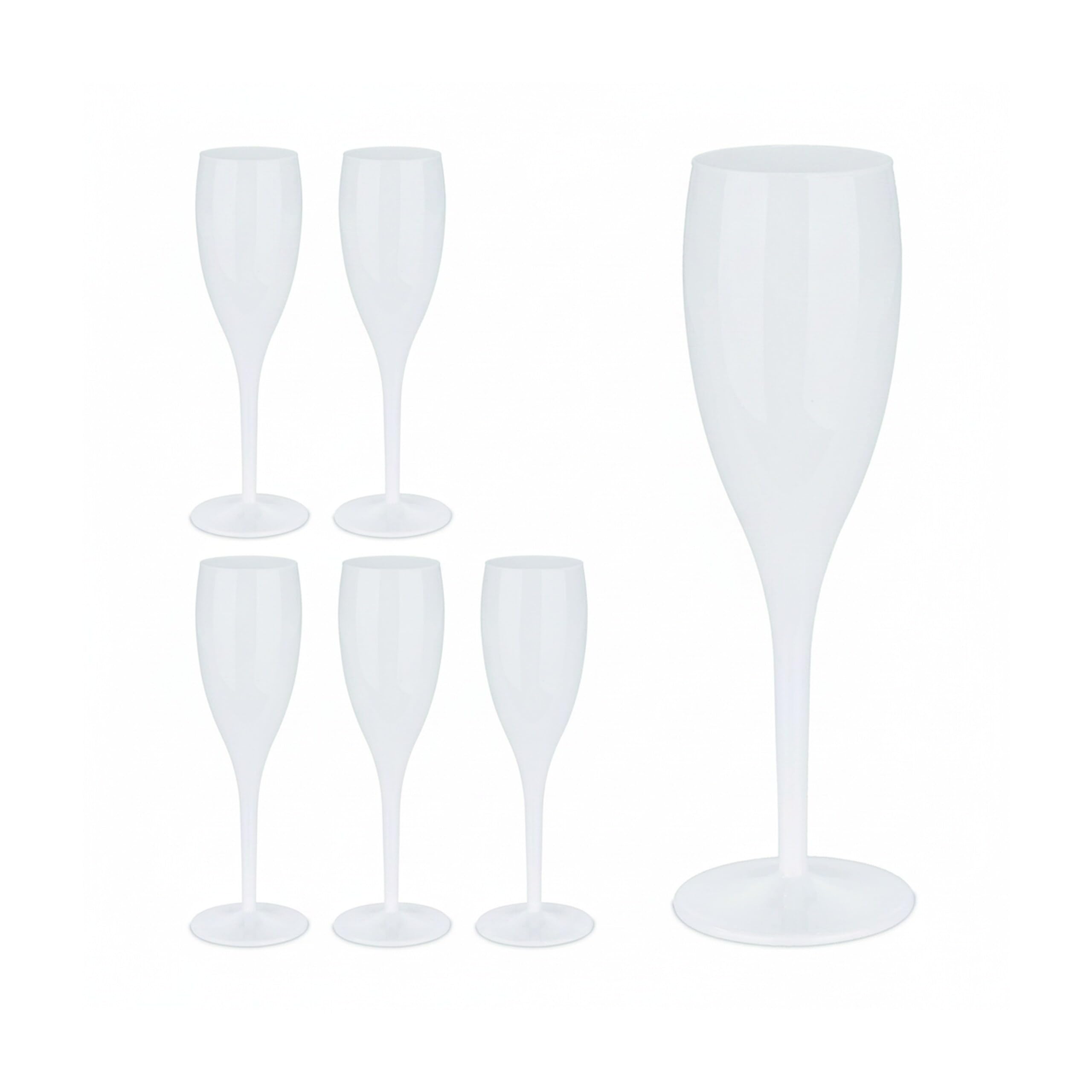 Relaxdays Flute in Plastica, Set da 6 Calici da Spumante, Bicchieri Riutilizzabili, Senza BPA, 100 ml, Prosecco, Bianco