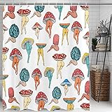 Funny Mushroom Butt Shower Curtain, Fun Cute Sexy Butt 70S 80S Fabric Shower Curtains for Bathroom Hippie Psychedelic Aesthetic Colorful Unique Cool Cloth Bathroom Curtain with 12 Hooks 60X70IN