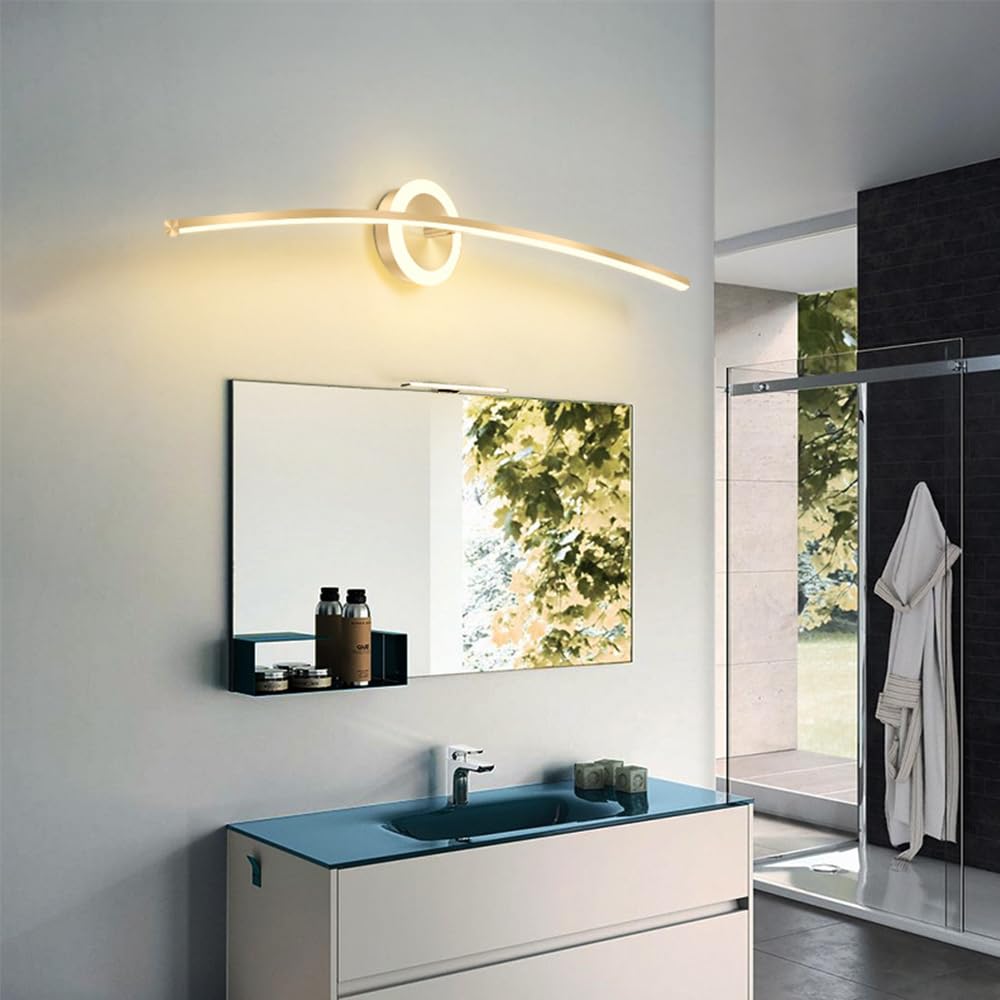 Mengjay Applique Murale Intérieure LED,LED Miroir Lampe Salle de Bain,Trois Températures de Couleur,Appliques murales décoratives pour Miroir Armoir Tableau Toilette Meuble (Doré (80 cm))