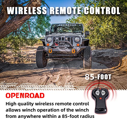 OPENROAD 10000lbs Advanced Load Capacity Electric Winch, Waterproof IP67 Truck Winch,12V Synthetic Rope-Panther Series Winch for Jeeps, Trucks, SUV, with 2 Wireless Handheld Remotes Control