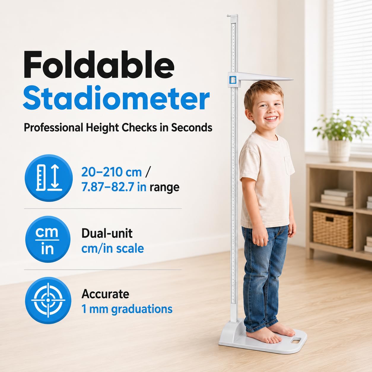 Stadiomètre pliable, 20 à 210 cm, appareil de mesure de la hauteur à double échelle