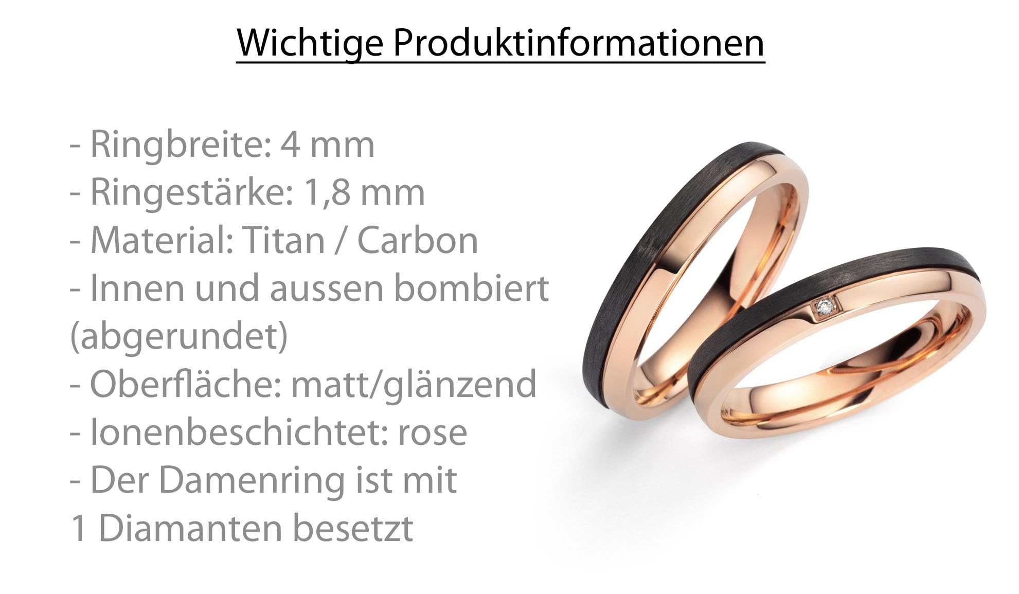 Blue Moon Diamonds Paar Verlobungsringe,Trauringe, Titan Carbonringe mit Diamant, Partnerringe, Eheringe, Hochzeitsring mit Gravur Diamantring | 9100