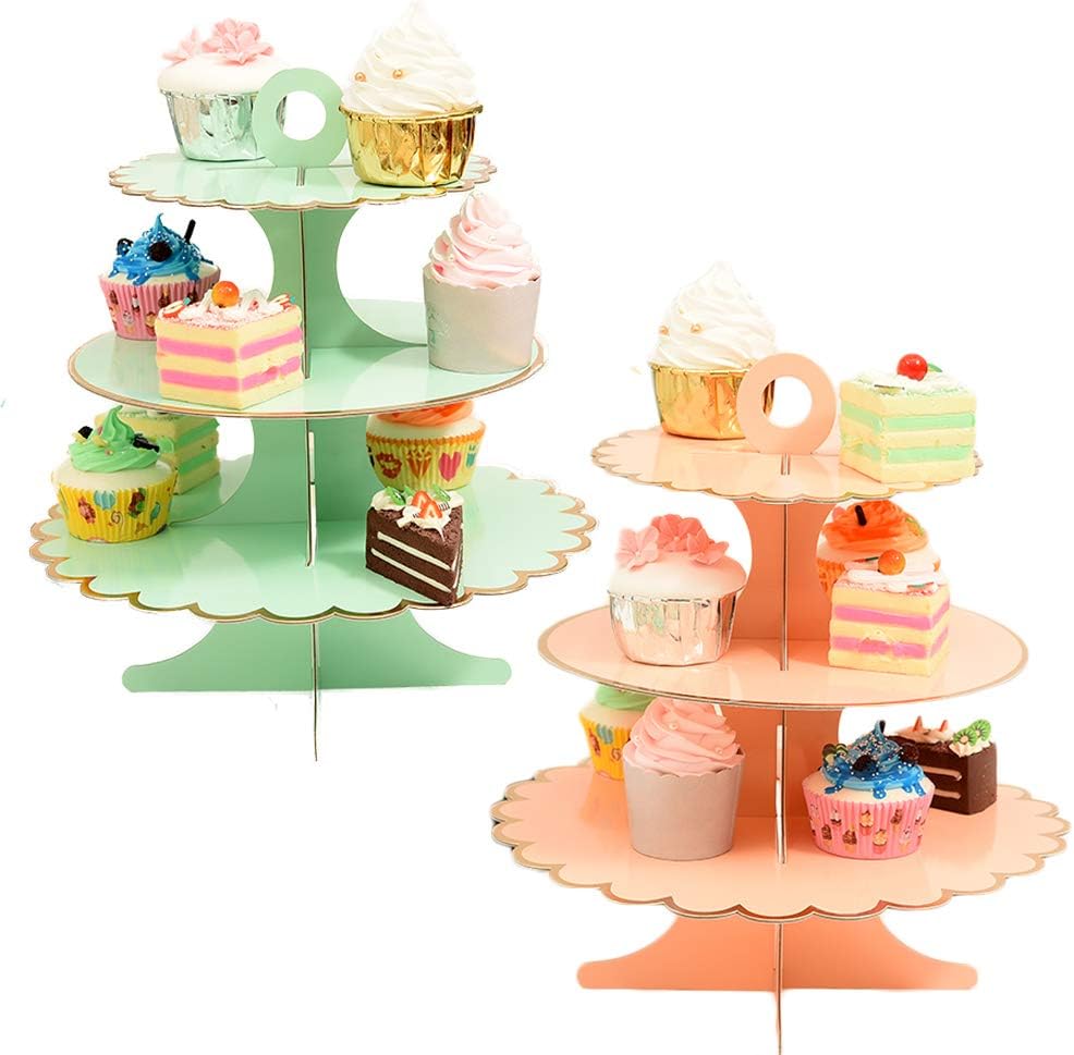 KWJOY 3 Tier Round Wedding Party Tree Tower Paper Cupcake Display Stand 2 pcs