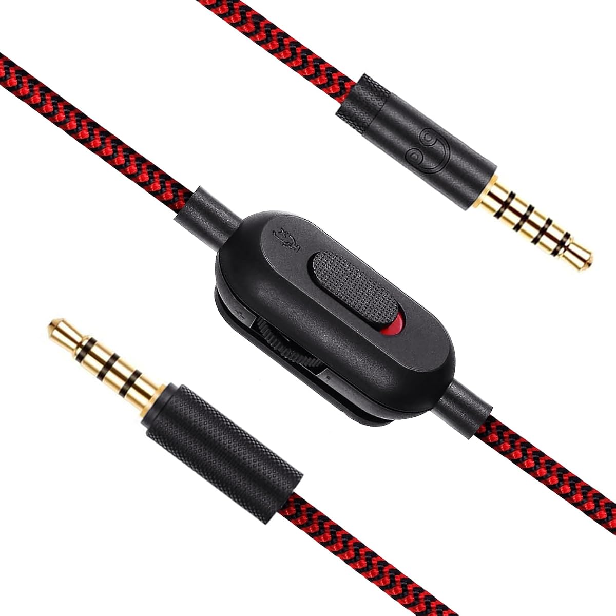 3.5mm(1/8") G Pro X Cord Gaming Headset Cable Replacement for Logitech G Pro / G433 / G233, Nylon Braided Wire with Inline Mute Switch and Volume Controller, 2M 6ft Long (Red-Braided)