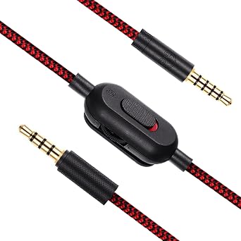 3.5mm1/8" G Pro X Cord Gaming Headset Cable Replacement for Logitech G Pro / G433 / G233, Nylon Braided Wire with Inline Mute Switch and Volume Controller, 2M 6ft Long Red-Braided