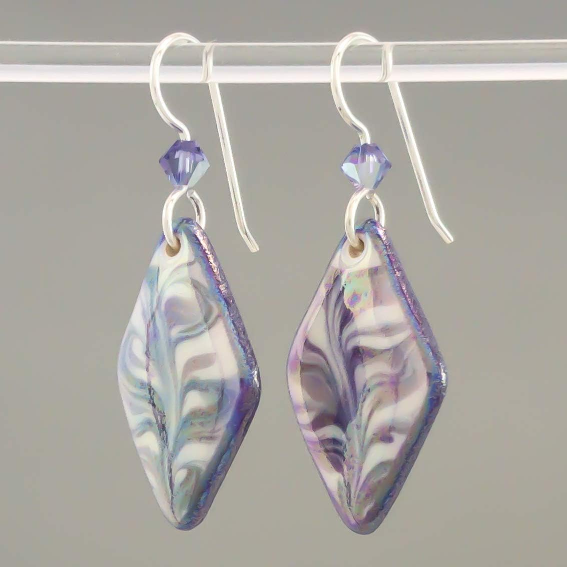 Purple Lover Drop Earrings Lightweight Porcelain Sterling Silver Wires Gift for Women