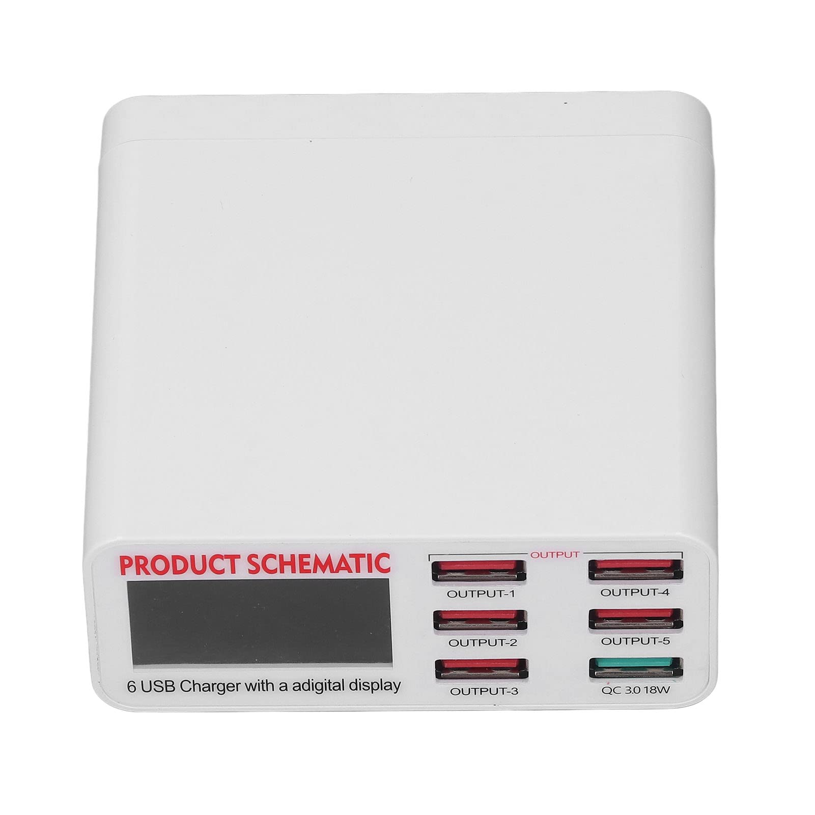 Cocoarm Blocco Caricabatterie USB a 6 Porte, Display Digitale per PC ABS Testa Caricabatterie Intelligente USB CA da 110 a 240 V, Stato di Carica in Tempo Reale, Ricarica Multi Dispositivo per