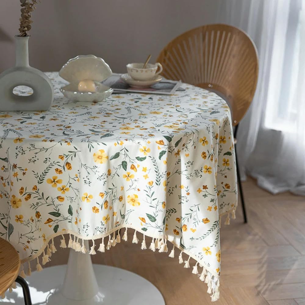 Manteles artísticos con Estampado de Flores de 60~300 cm Mantel de Lino de algodón Puro Cubierta de Mesa Rectangular para Comedor