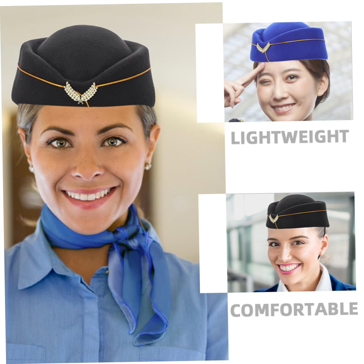 Beaupretty Sombrero De Azafata Gorra Primero Tapa Ultravioleta Uniforme Cosplay Sombreros De Auxiliar De Vuelo Sombrero De Avión Sombrero De Asistente De Aerolínea De Lana