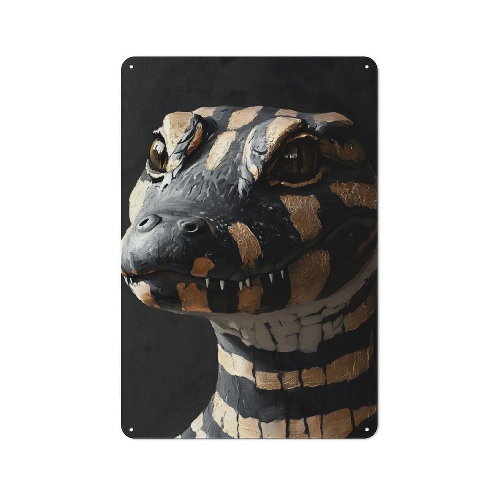 Junmoney Golden Alligator Portrait Vintage Decorative Metal Plaque 30X20cm, Garden Room Wall Plaque For Shed, Garden Room, Porch Or Garage
