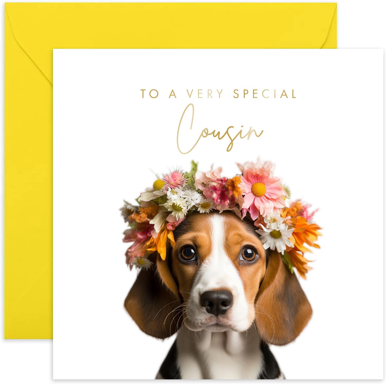 Old English Co. Beagle Dog Very Special Cousin Card - Beagle Puppy Floral Cute Birthday Card for Her - Cute Well Done Congratulations Cards for Cousin