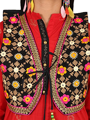 Image of Craft Trade Women's Cotton Embroidered Kutchi Jacket with Tassels Sleeveless Mirror Work