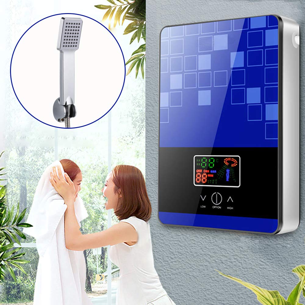 Calentador de agua instantáneo con grifo, 6,5 kW, digital, eléctrico, instantáneo, 220 V CA, sin depósito, con regulación de temperatura constante, color azul