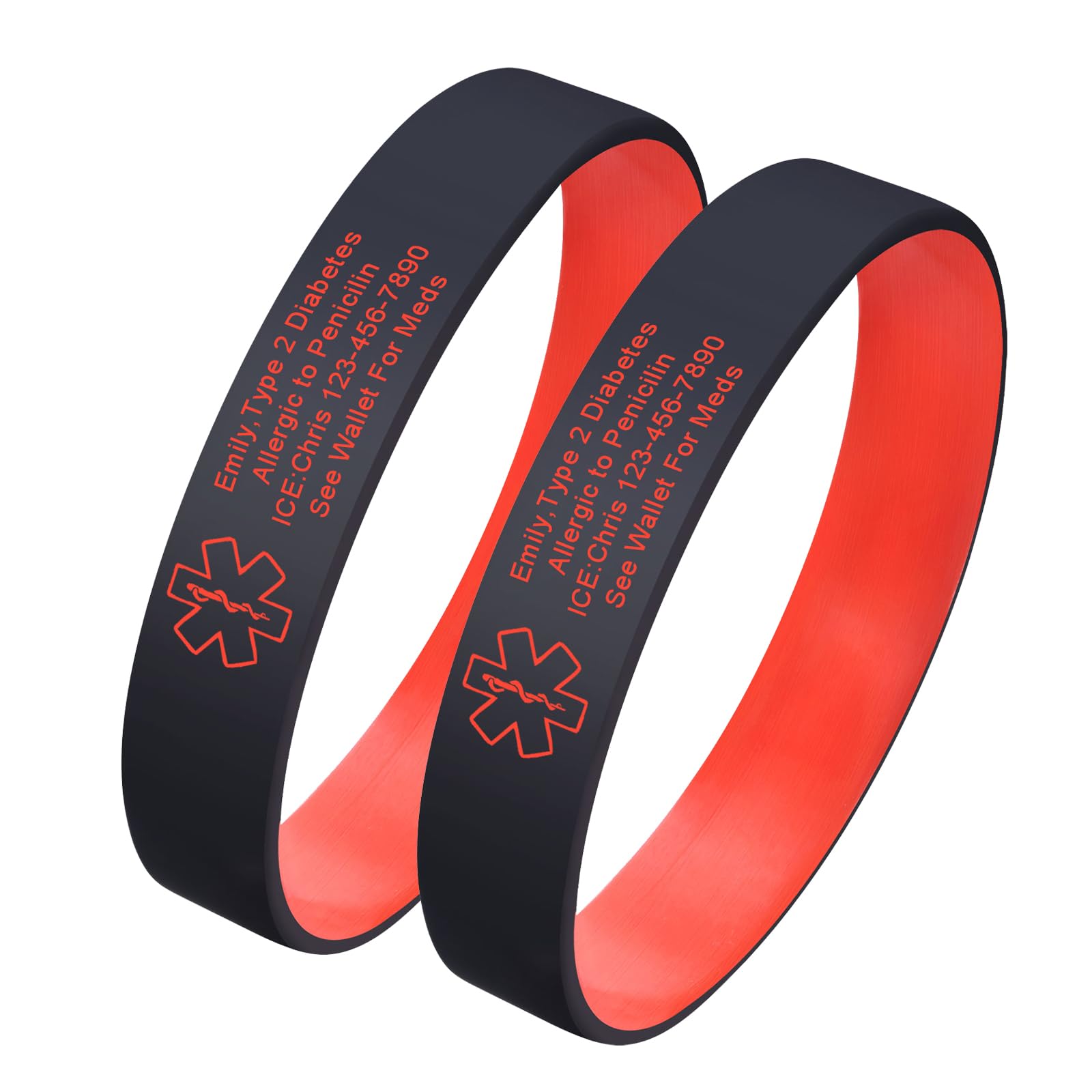 Men's Personalized Medical Silicone Bracelet - Free Engraving Custom Medical ID Bracelets,Hypoallergenic Elastic Rubber Alert Wristbands,Waterproof