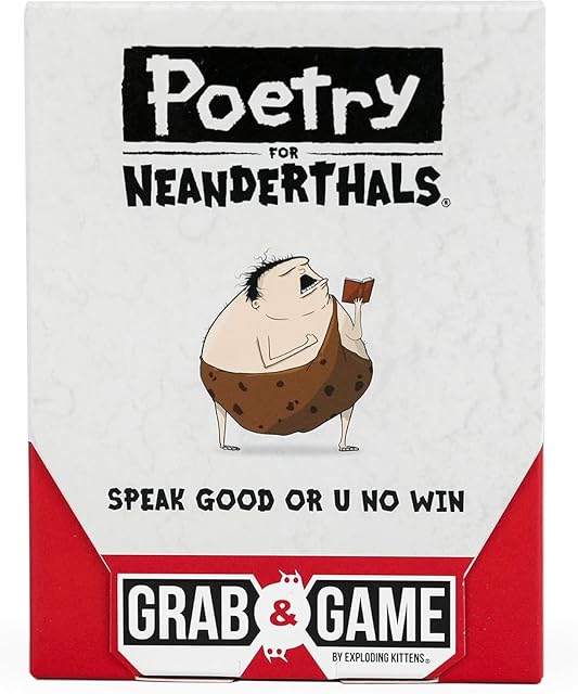 Poetry for Neanderthals Grab & Game by Exploding Kittens - 2+ Players - Ages 7+ - 10 Minutes to Play - Travel Sized Word Guessing Game - Party Game, Family Game Night, Kid and Adult Card Game | Be a Neanderthal poet! Give one-syllable clues/phrases s