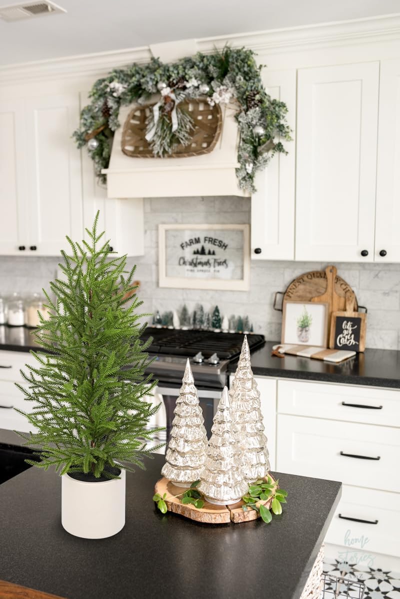 2.6FT Artificial Small Mini Pine Tree for Tabletop, Real Touch 31 inch Premium Artificial Topiary Tree Potted Plants for Home Tabletop Entryway Living Room Indoor Outdoor Decor
