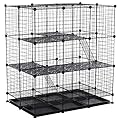 PawHut 3 Level DIY Pet Playpen Metal Small Animal Cage Guinea Pig Rabbit Ferret Chinchillas Cage 4 Doors Bottom Trays Black
