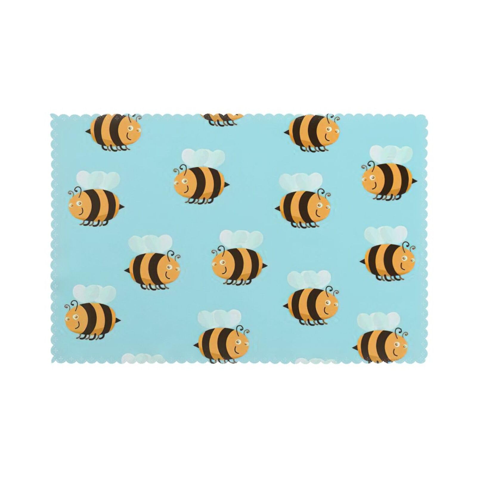 Cartoon Bee Pattern Print Placemats for Dining Table Set of 6 12x18 Inch Table Mats for Party Kitchen Dining.