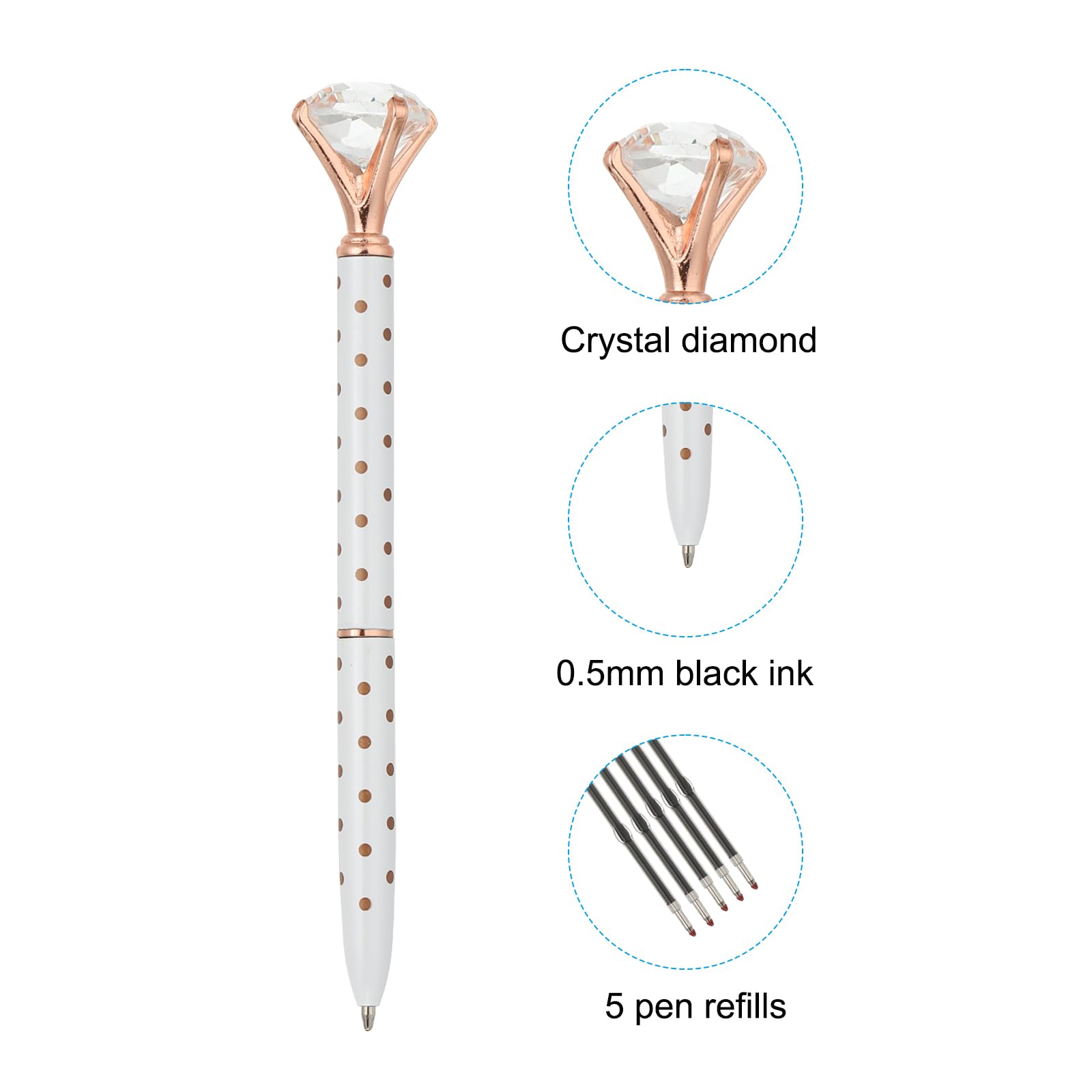 PATIKIL Black Ink Ballpoint Pen, 12 Pack Crystal Diamond Twist Metal Pen 1.0mm Medium Point for Note Taking Journaling White Gold - Image 3