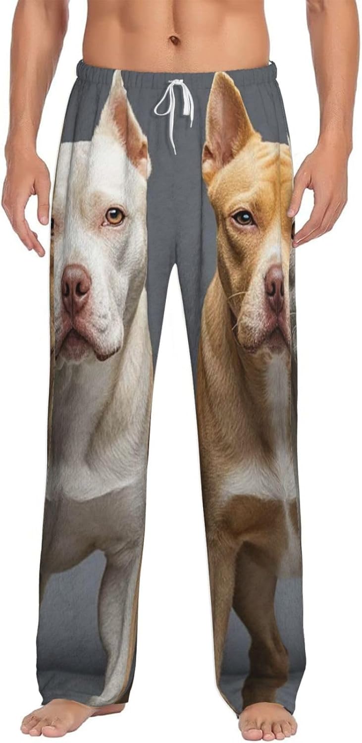 Men's Pajama Pants Flannel Pj Bottoms Pitbull Dogs Sleep Pant with Drawstring & Pockets