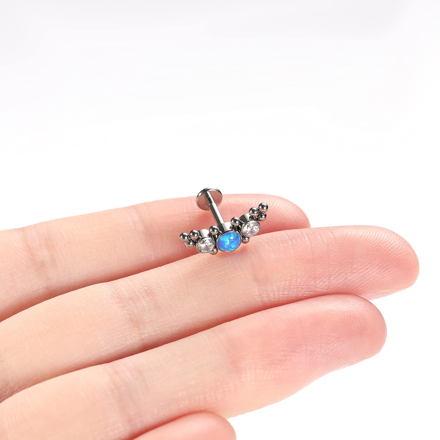 hengkaixuan 16G Titanium Labret Studs - Internally Threaded Flatback - Unisex - Silver - Piercing Jewellery — view 6