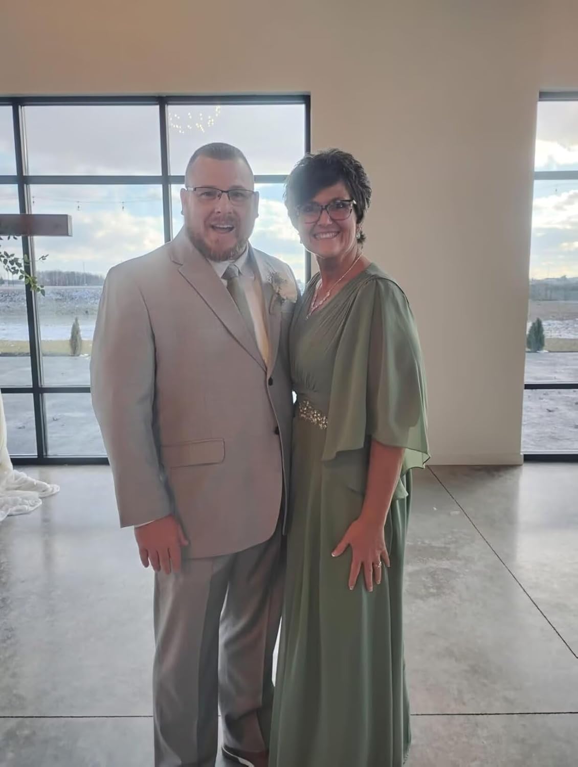 Short Sleeve Chiffon Mother of The Bride Dresses with Lace Ruched Aline Formal Evening Dress ZU064 - Image 2