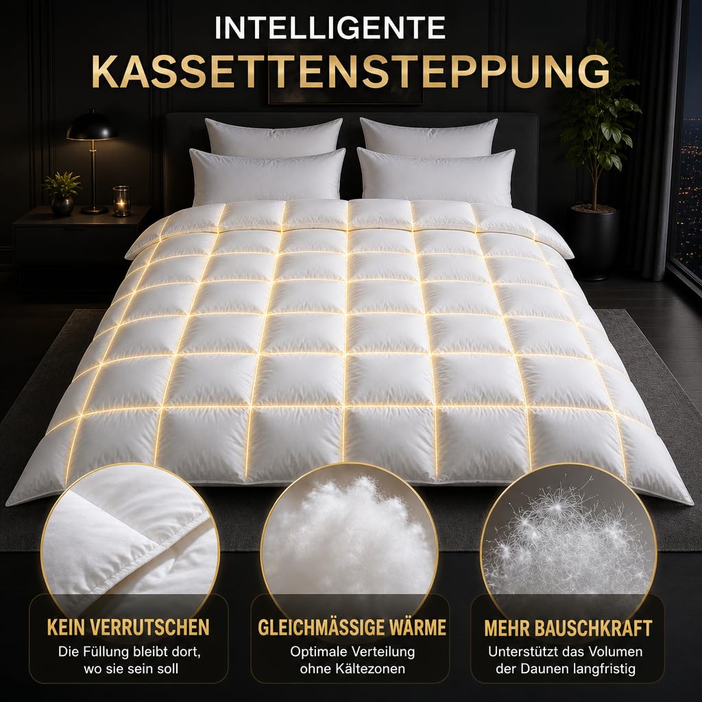 Bettdecke 135 x 200 cm, 90 % Daunen, Ganzjahresdecke, Leichte Daunendecke