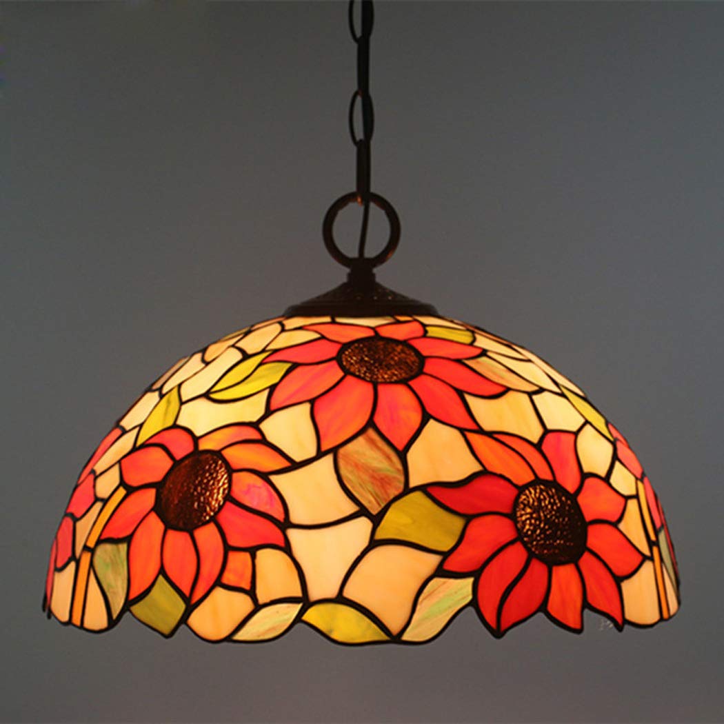 HJRegaFimu Pendant Light Idyllic Sunflower Stained Glass Vintage Hanging Lamp Chandelier For Dining Room Bedroom Living Corridor Aisle Ceiling Fixture 40cm Co(20cm-a)