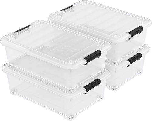 Contenedores de almacenamiento de plástico para debajo de la cama, paquete de 4 bolsas de almacenamiento con cierre transparente debajo de la cama