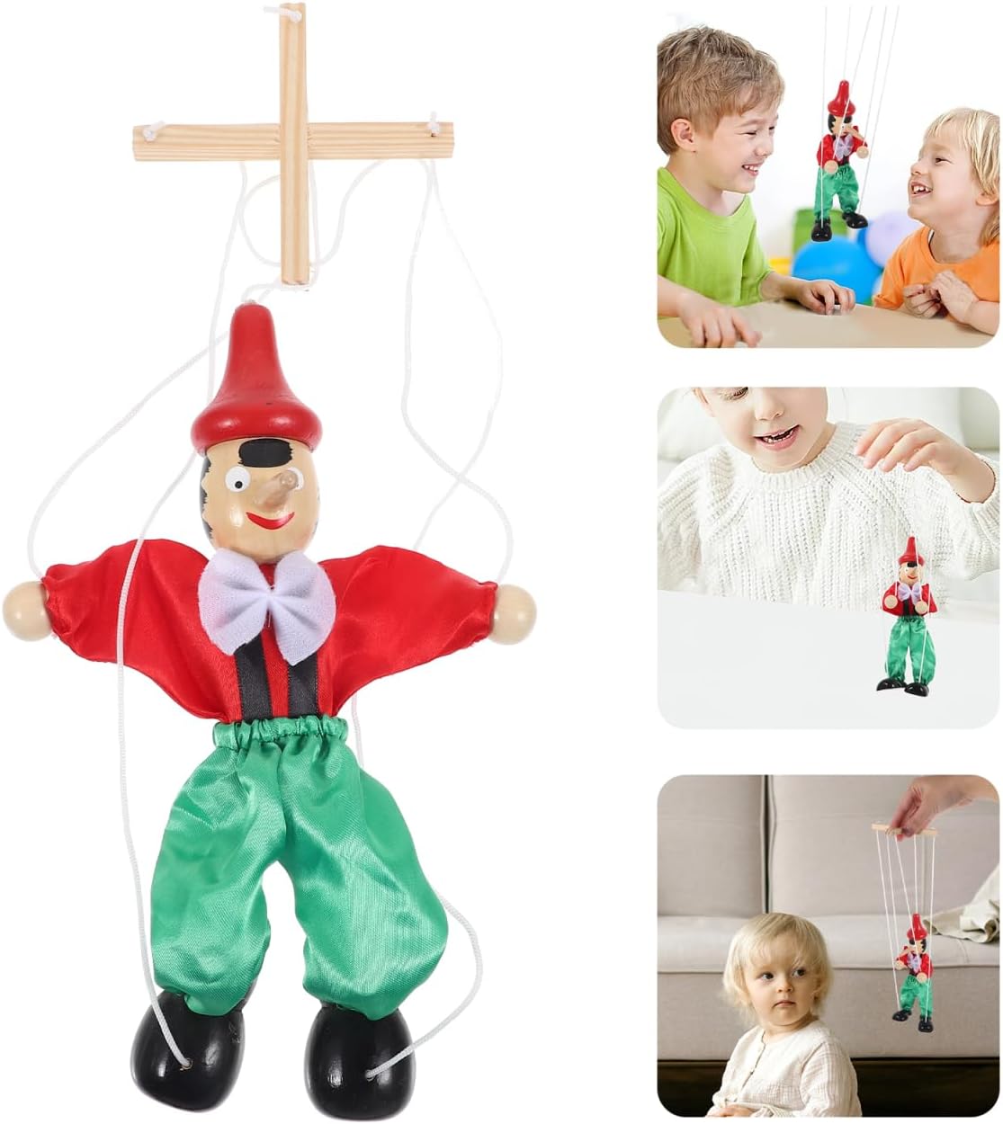 VICASKY Marionette Puppet - Handcrafted Wooden Pull-String Puppet with Movable Limbs, Interactive Toy for Storytelling & Finger Dexterity | Random Color Clothing