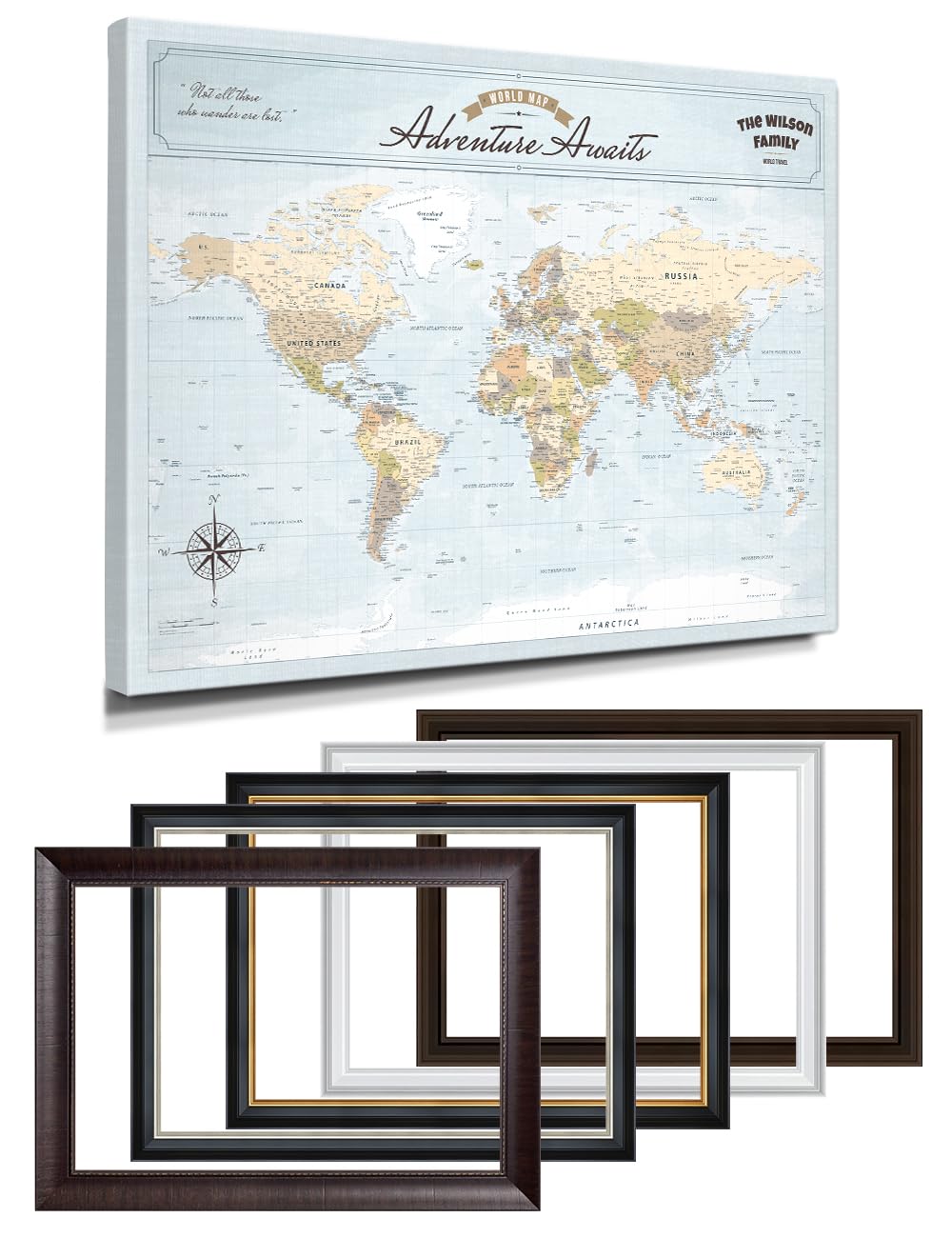 IPIC Personalized Blue Ocean Framed World Map Pin Board, Size 40x30 in