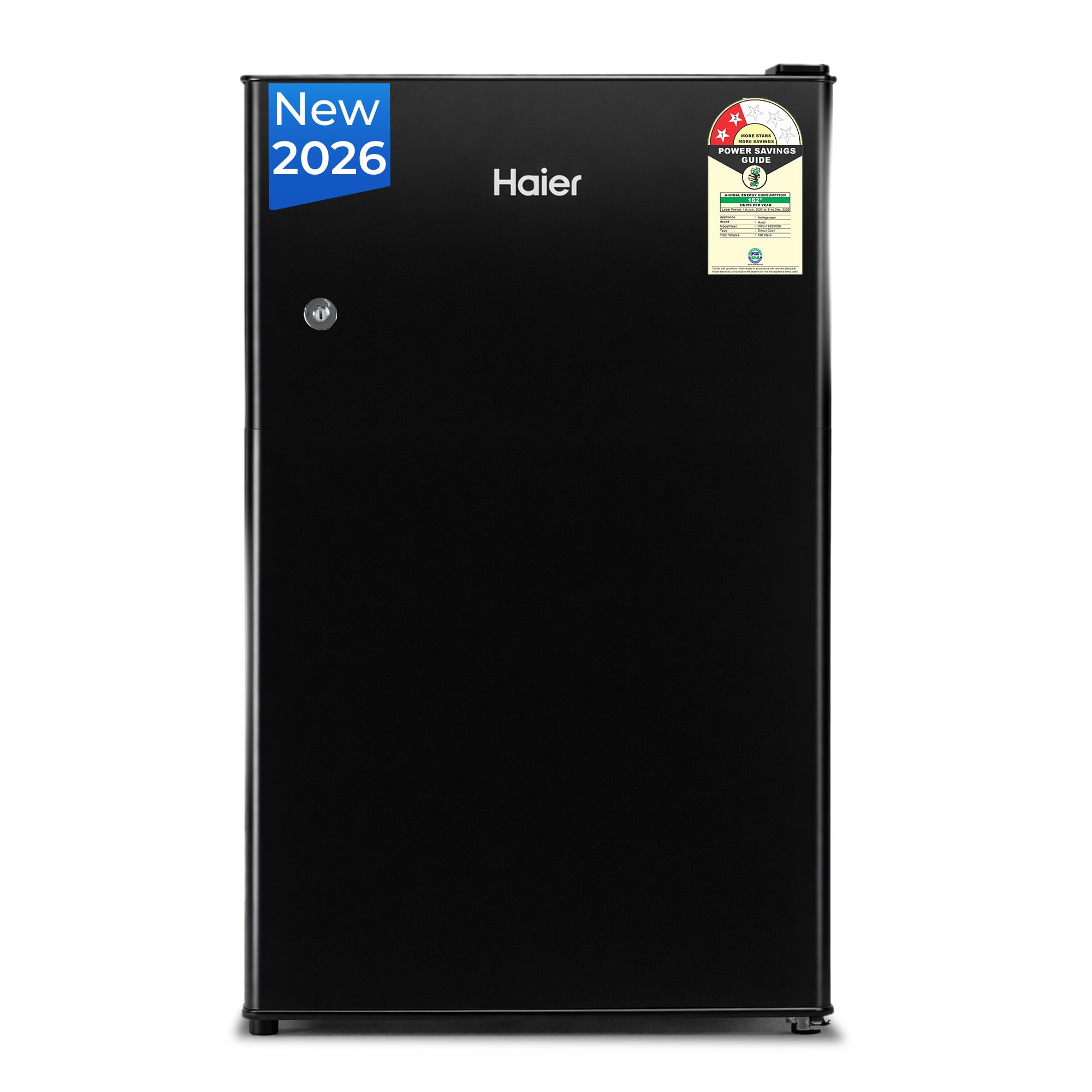 Haier 100 L 2 Star Direct Cool Single Door Mini Bar Refrigerator with Chiller Freezer Box, LED Light for Clear View, Lock & Key and Easy Clean Back (HRD-1252KSA, Black Steel, 2026 Model) discount deal