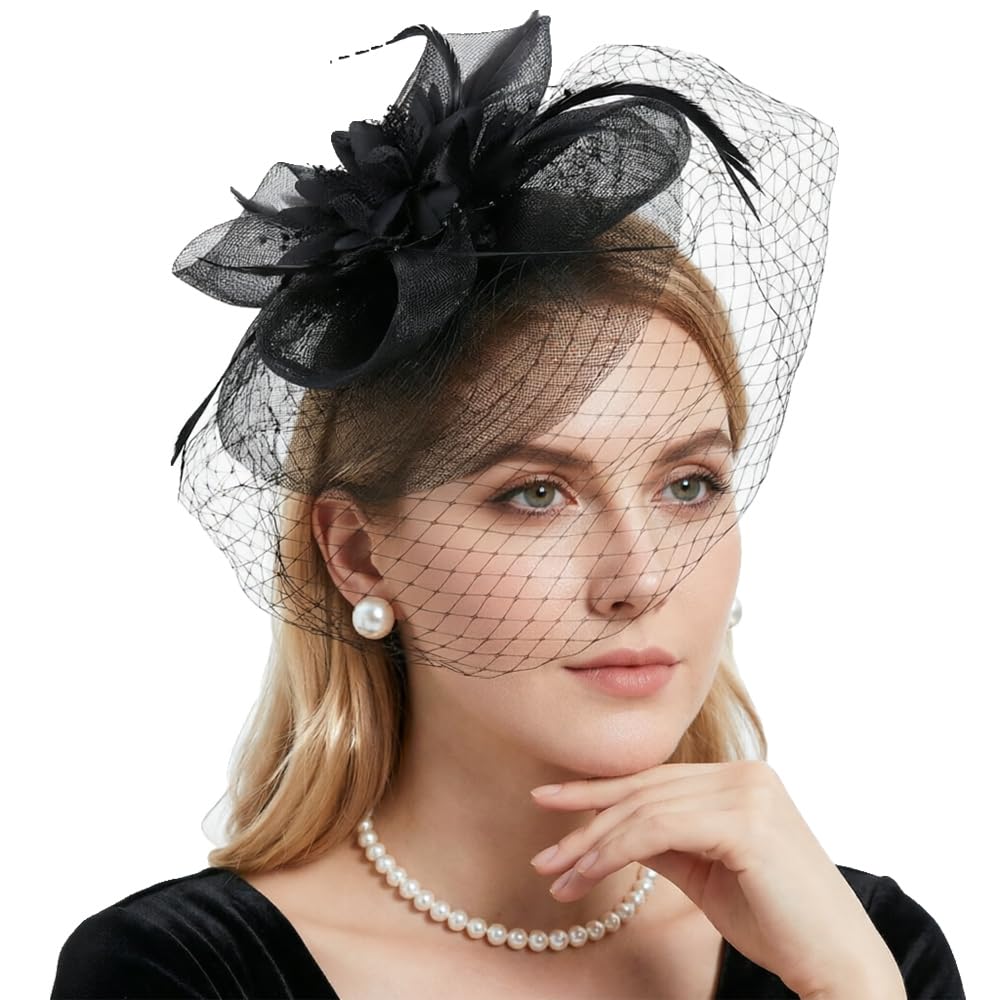 DRESHOW Women Fascinator Hats Tea Party Hat Vintage Pillbox Hat Headband for Cocktail