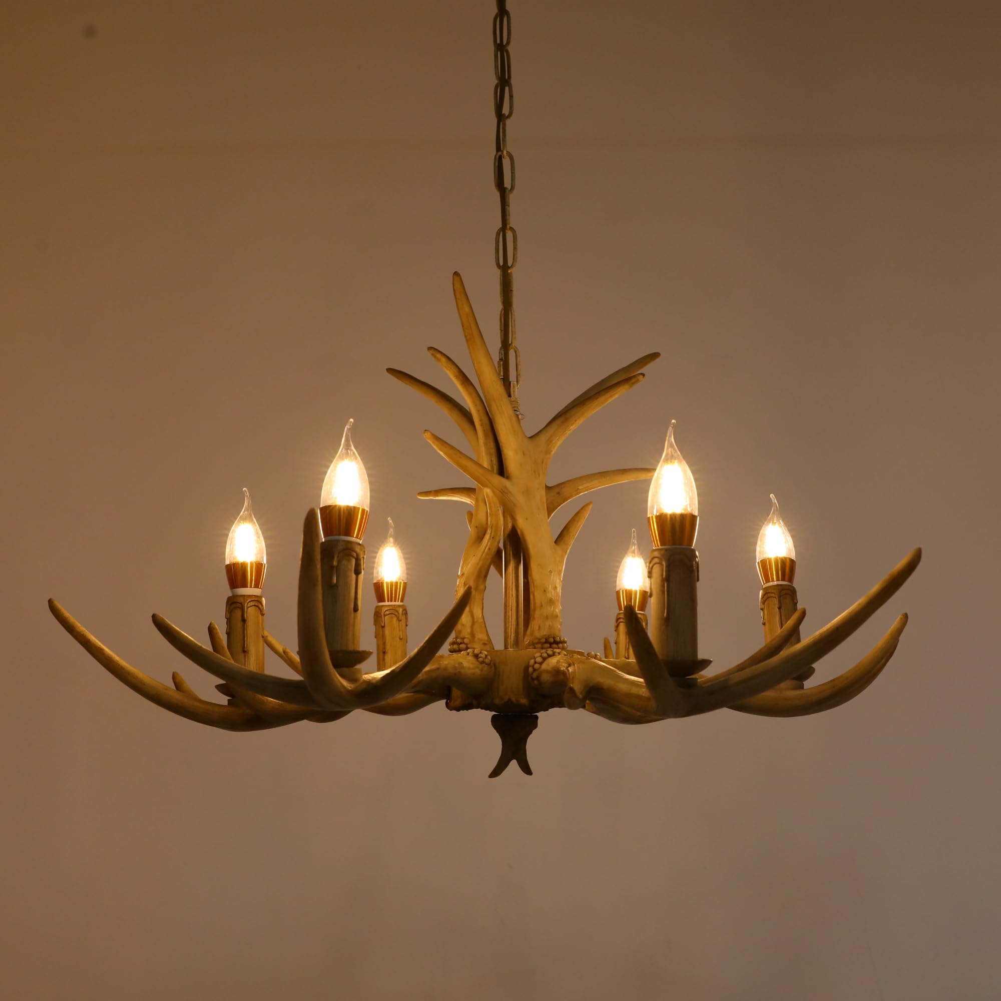 Chynalys Brown Faux Antler Ceiling Light - Vintage Hanging Lamp Chandelier With 6 E14 Lamp Holders, 29.53X29.53x15.75 Inch