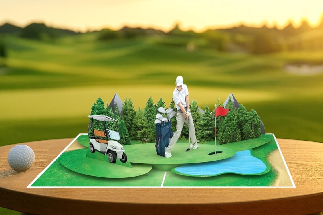 Golf Pop Up Birthday Cards for Men, Happy Husband Birthday Card, 3D Gift Cards for Him, Dad, Brother, Son, Boyfriend, Granddad, Happy Fathers Day (6x8in Golf) - Image 3