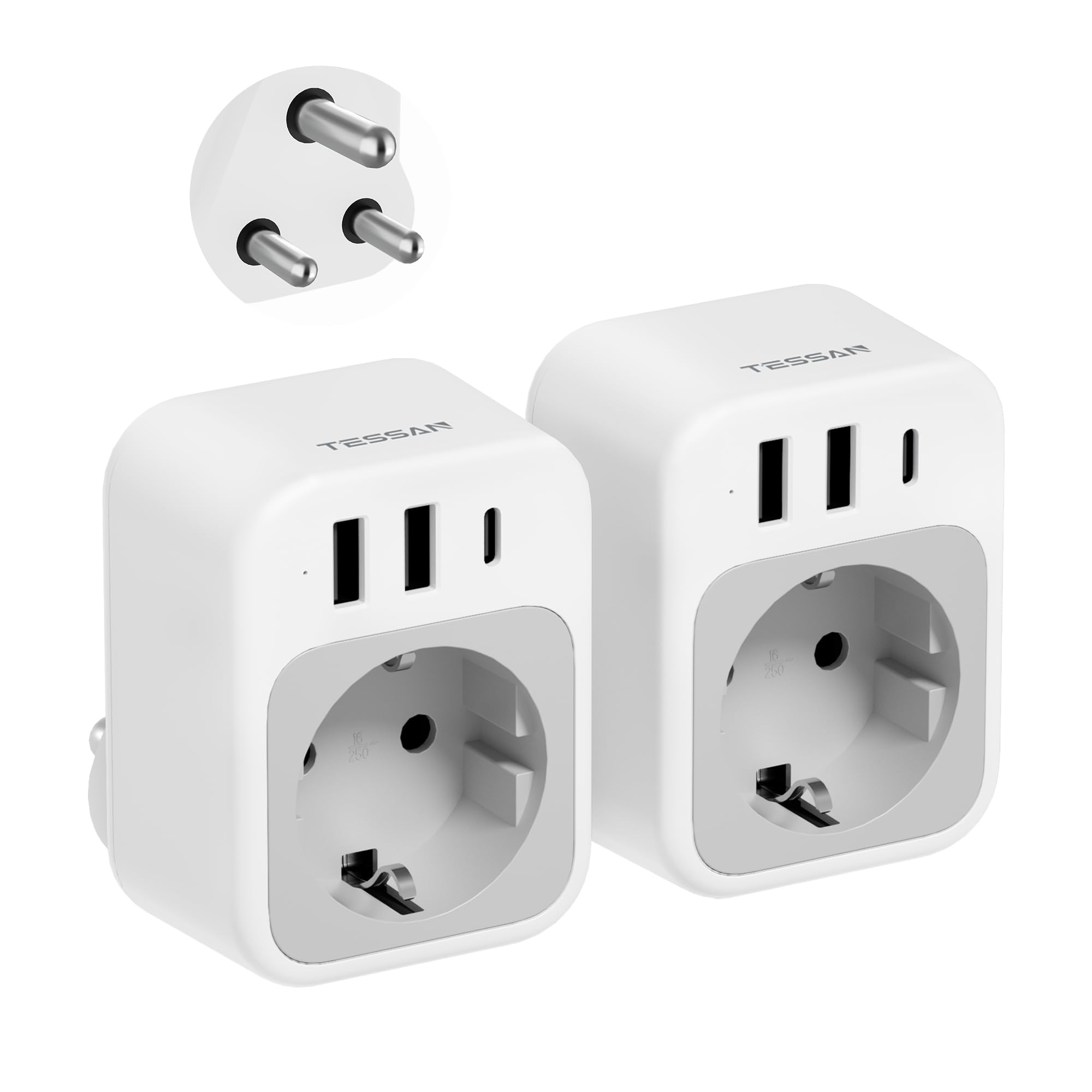 TESSAN 2 Pack USA Adapter Steckdose, 4 in 1 Adapter USA Deutschland Stecker mit USB C und 2 USB A, Reiseadapter Thailand, Steckdosenadapter US für Thailand Kanada Amerika Mexiko, Typ B Reisestecker