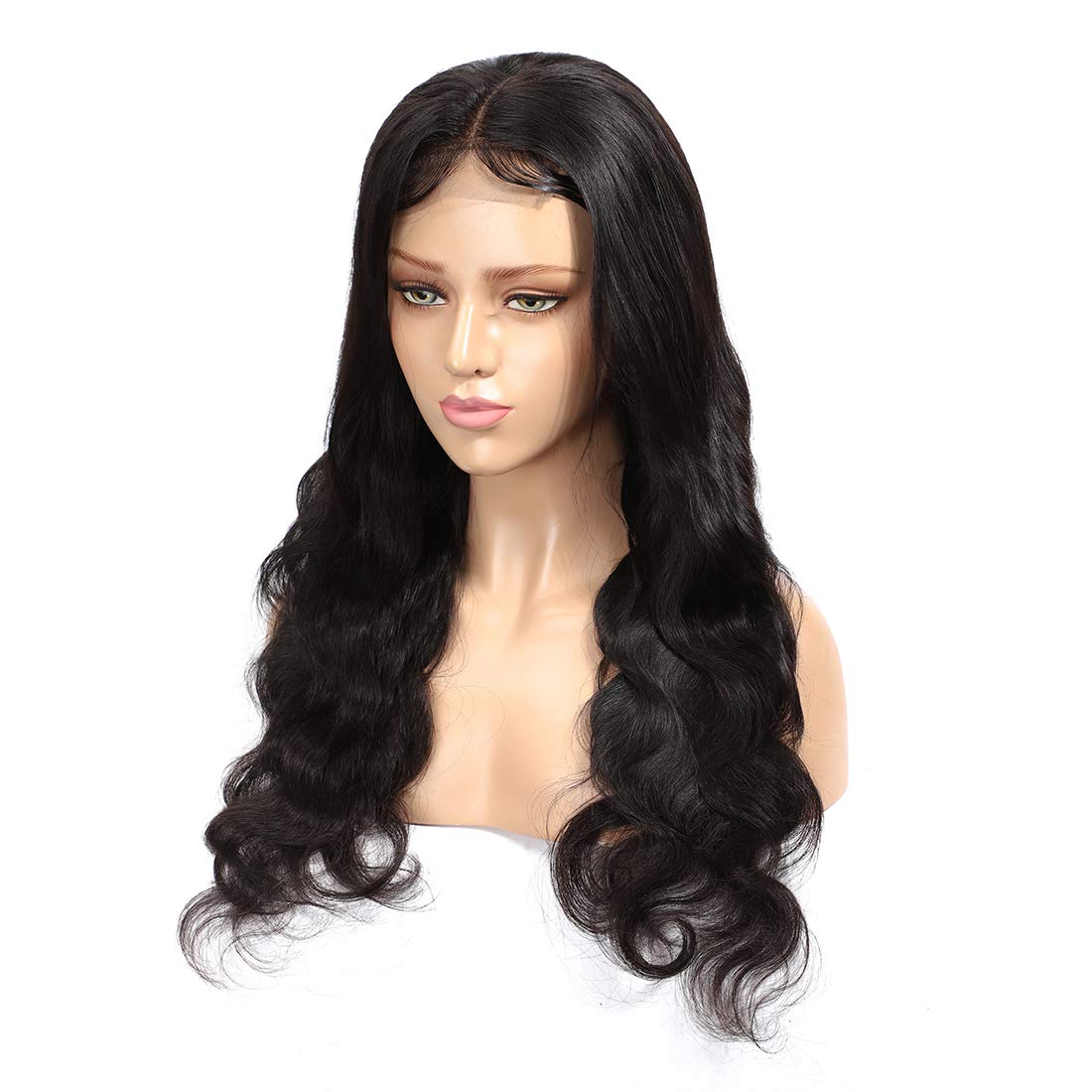 ALISFEEL Black Wig Lace Front Human Hair Wigs 1 Piece, Brazilian Body Wave Wig 4x4 Lace Wigs Human Hair, 250% Density Natural Color Long Wigs for Women (14", 250%)