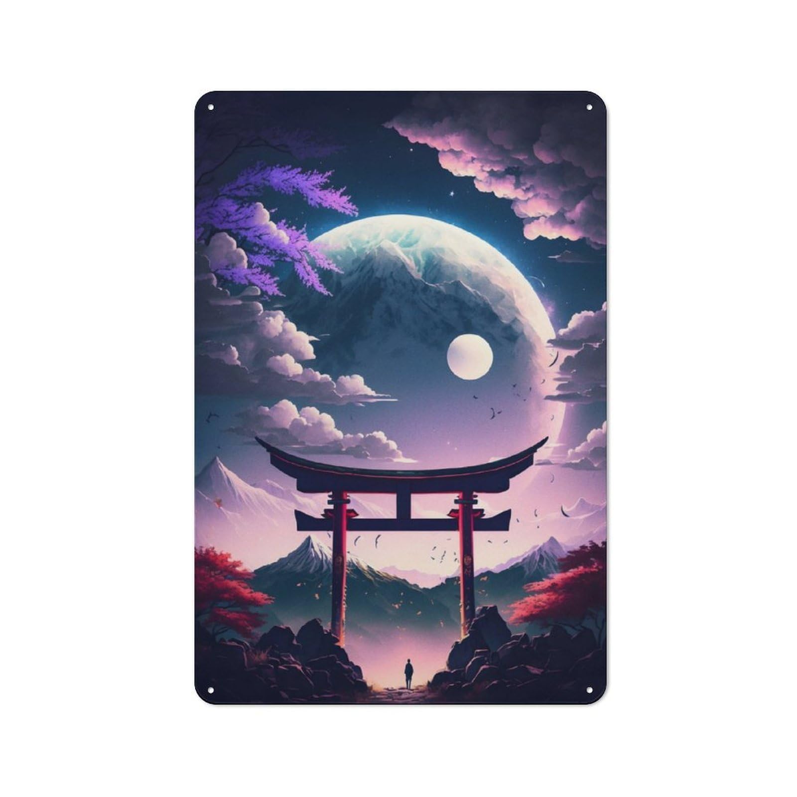 Junmoney Beautiful Moonlight Japan For Garden Room Or Summerhouse, Vintage Tin Sign 30X20cm, A Metal Wall Feature For Garden Rooms And Summerhouses