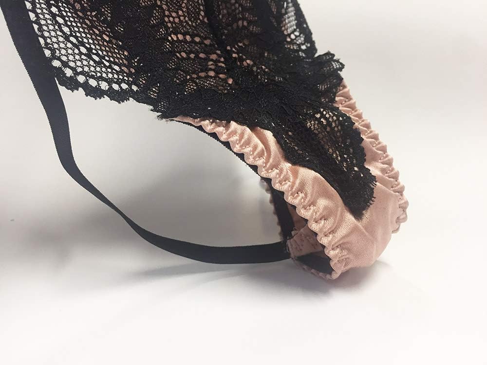 SilRiver Women's Satin Silk G-String Thongs Sexy Panties Luxury Tangas Lingerie with Adjustable Straps & Contrast Black Lace - Image 4