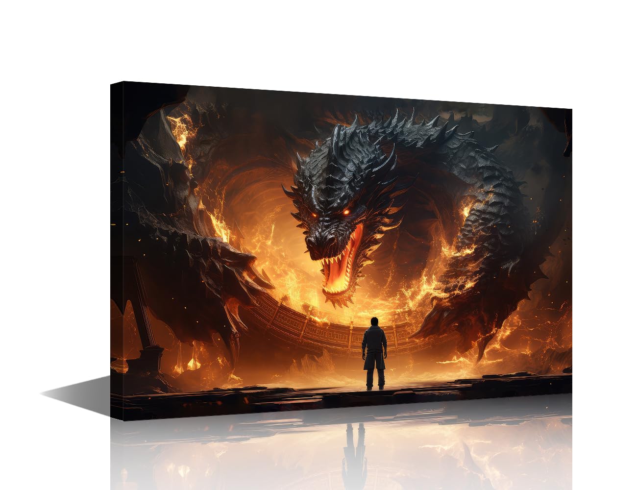 TISHIRON Canvas Wall Art for Men Boys Bedroom Living Room Firedragon Modern Home Decor Animals Painting Pictures Fantasy Dragon Office Wall Decor House Artwork Frame Ready to Hang, 24x16in — image 1