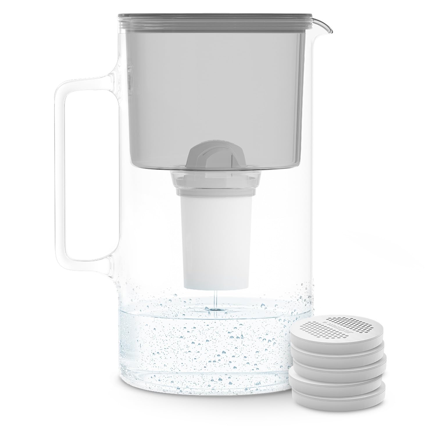 Wessper Jarra Filtradora de Agua de Vidrio 3 L | Reemplazo para Aquaphor Standard, Brita Classic, Dafi Classic | 1 Filtro de Agua AquaClassic + 5 Filtros ActiveDisc | Gris