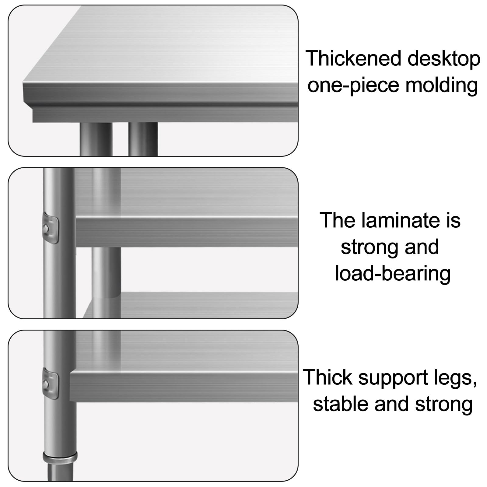 Mesa de preparación de Alimentos, Mesa Comercial de Acero Inoxidable, Mesa de Trabajo para Barbacoa con 2 estantes, Mesa de Trabajo de Cocina Resistente, para el hogar, Restaurante, Hotel, a