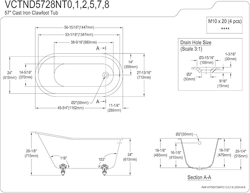 Miniatura 3 de Kingston Brass VCTND5728NT5 Onamia Clawfoot Tub, blancobronce aceitado