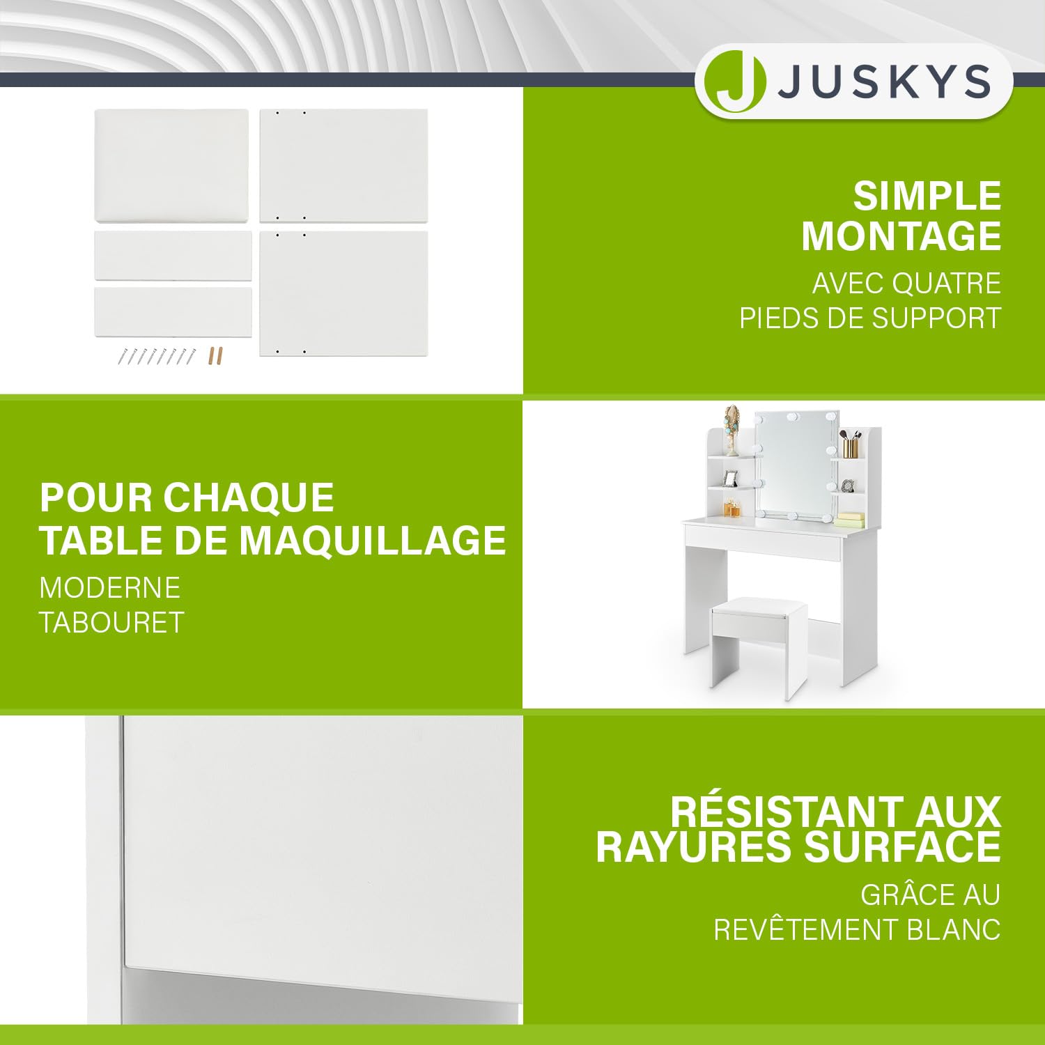 Juskys Tabouret de Coiffeuse Melly avec Coussin rembourré et Housse en Similicuir, Pouf de Maquillage en Bois, Siège Modern pour Chambre à Coucher, 40 x 30 x 43 cm