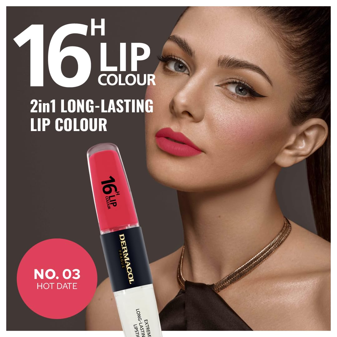 NEW Dermacol, 16-Hour Lip Colour, Highly Pigmented Glossy Lip Stain, Two-Phase Lip Plumper Gloss - Image 4