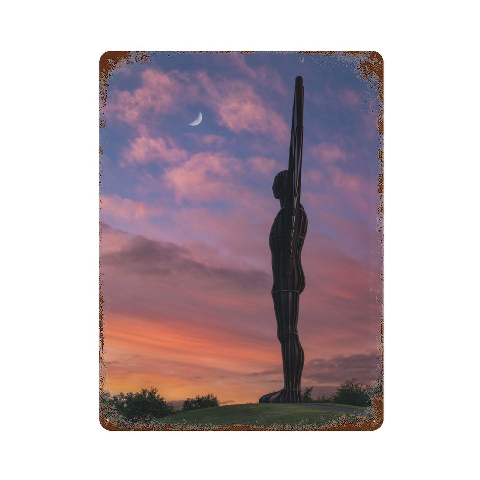 Garage Style Angel of The North Rust Effect Tin Sign 15.7"x11.8", Industrial Home Decor for Bar And Workshop
