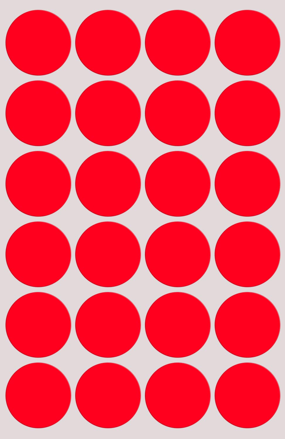Royal Green Fluorescent Dot Stickers in Neon Red 2.5 cm- 25 mm - 1200 Pack