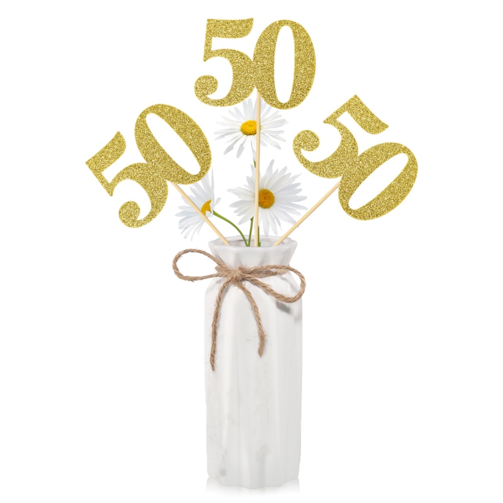 16 PCS 50th Birthday Centerpiece Sticks Double Sided Gold Glitter 50th Anniversary Centerpieces for Tables Number 50 Table Flower Toppers Party