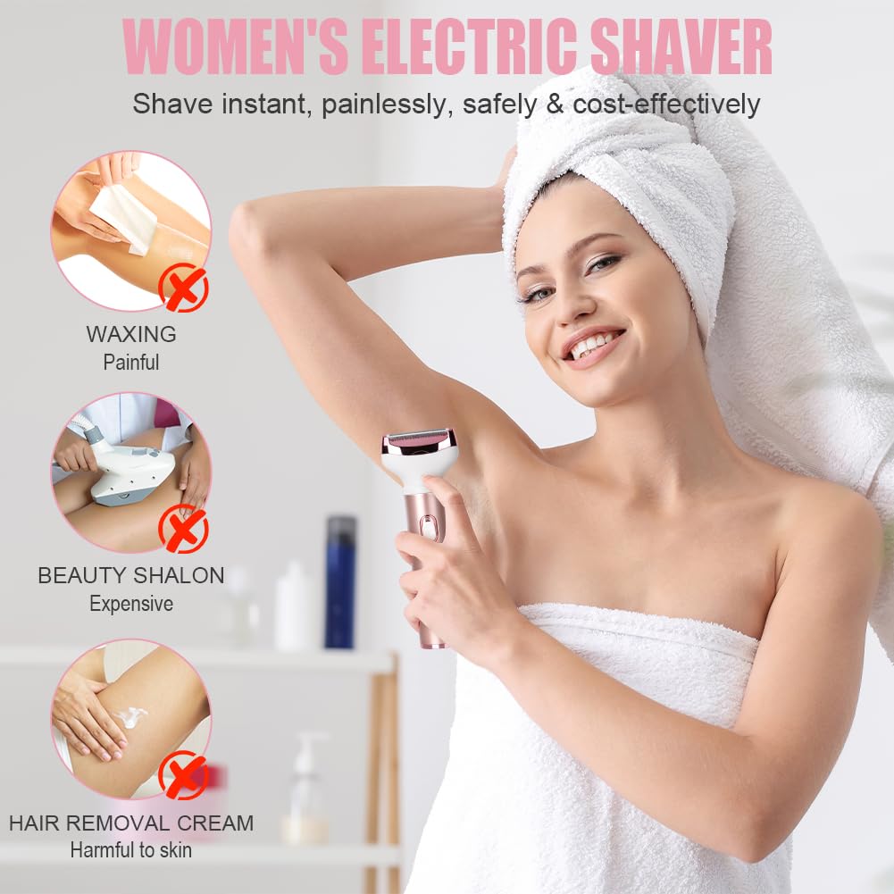 ACWOO Rasoio Elettrico Donna, 4 in 1 Epilatore Senza Fili, Ricaricabile Epilatore viso, Depilatore Donna Multifunzione a Secco e Bagnato per Una Rasatura Delicata e Accurata, Impermeabile